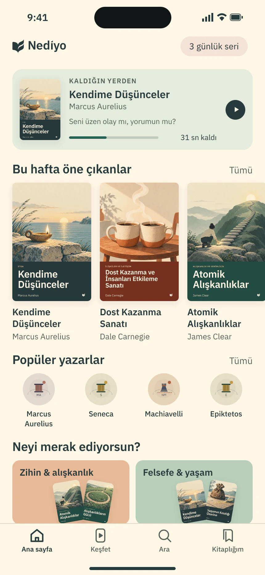 Nediyo ana sayfası: logo, kaldığın yerden devam ve bu haftanın kitap kapakları