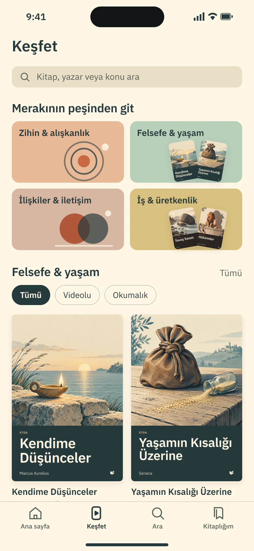 Keşfet: konu kartları ve kitap kapakları